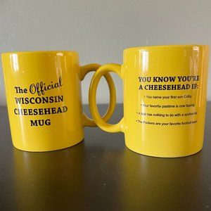 Set of 2 Wisconsin Cheesehead Official Mugs ~ Cheese Lover ~ Green Bay Packers